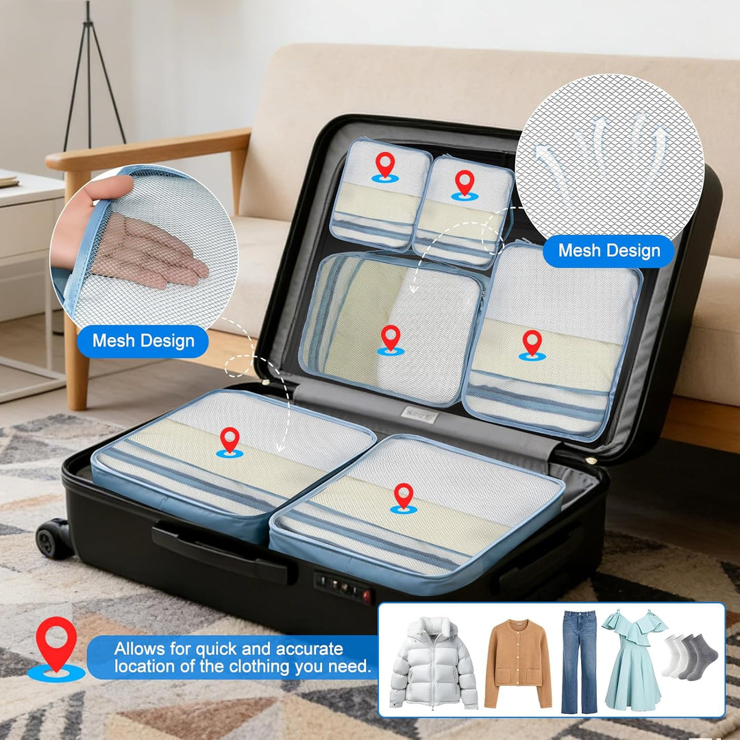 6 grosse Packing Cubes in Beige & Bottlegrün - Grösse L - Gleichgrosse Koffer Organizer L– Wasserdic