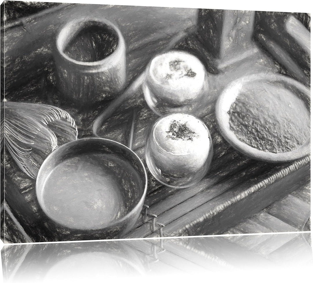 Pixxprint schön dekorierter Matcha Tee Kunst als Leinwandbild/Grösse: 100x70 cm/Wandbild/Kunstdruck/