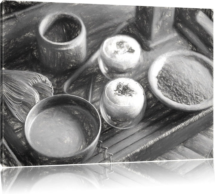 Pixxprint schön dekorierter Matcha Tee Kunst als Leinwandbild/Grösse: 100x70 cm/Wandbild/Kunstdruck/