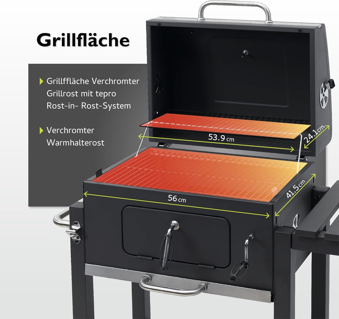 tepro Holzkohlegrill Grillwagen Toronto Click, Grillfläche: ca. 56 x 41,5 cm,