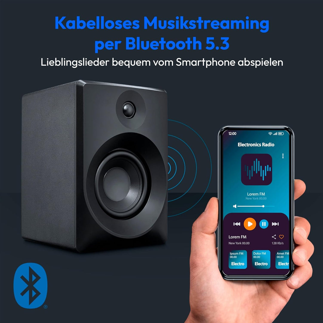 MEDION P61925 Regallautsprecher (aktiv und passiv, Holzgehäuse, 2 Wege System, Bluetooth5.0, integri