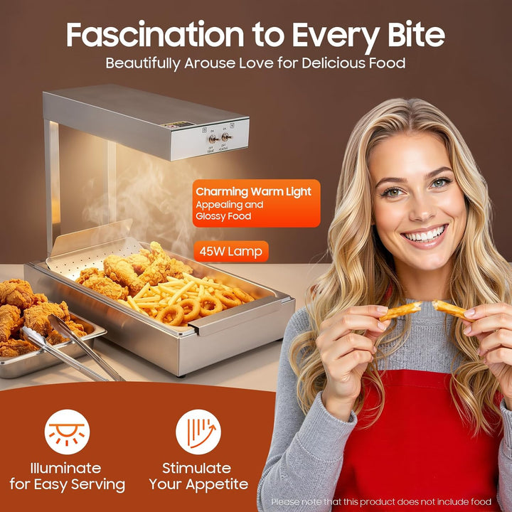 Pommes Frites Wärmer, 750W Pommeswärmer, 80℃ Wärmebrücke mit Beleuchtung, Dicke 0,55mm, Tabletop Ede