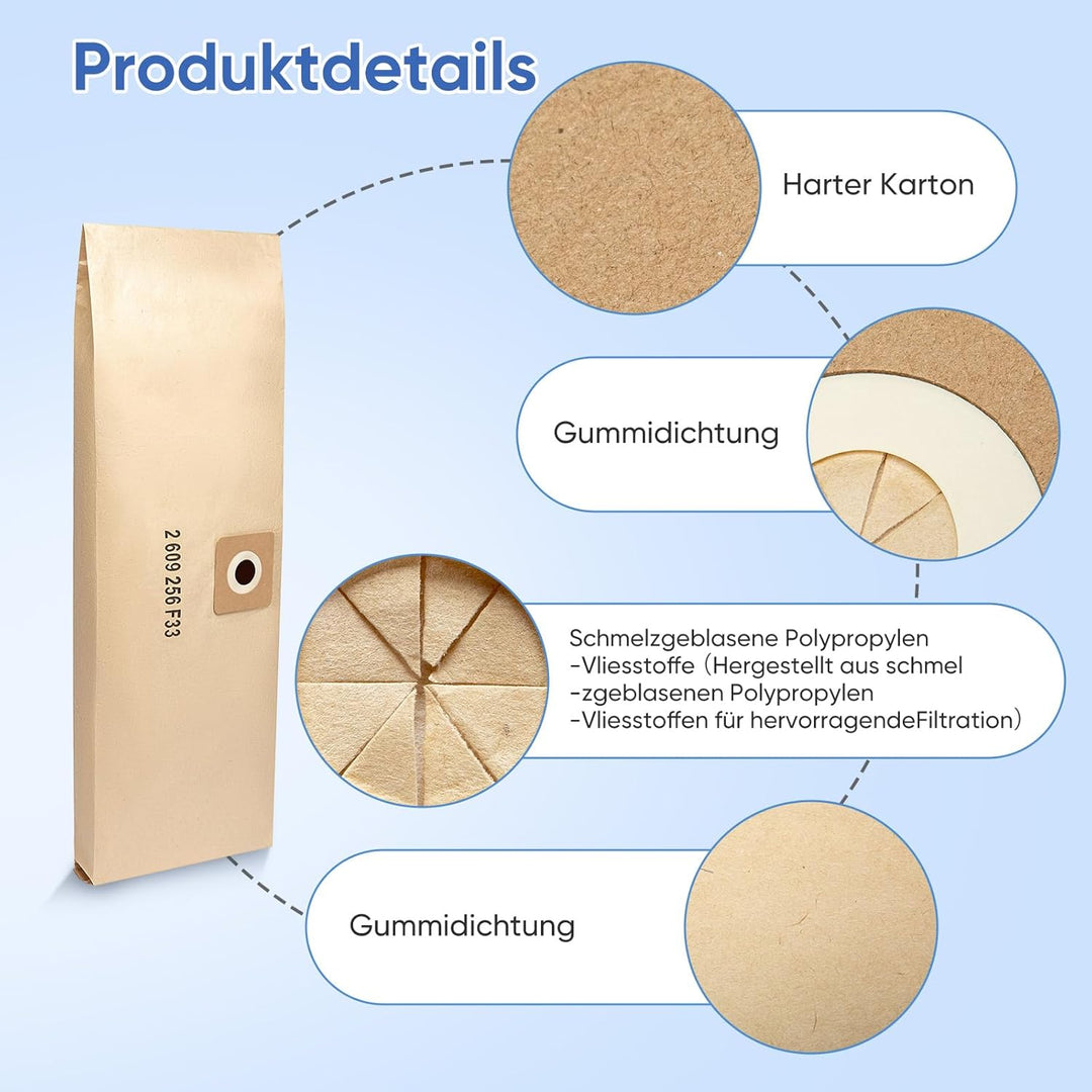20 x Papierfilterbeutel Zubehör für Bosch Nass- und Trocken Staubsauger AdvancedVac 20 Staubsaugerbe