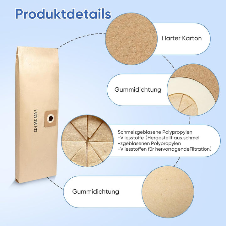 20 x Papierfilterbeutel Zubehör für Bosch Nass- und Trocken Staubsauger AdvancedVac 20 Staubsaugerbe