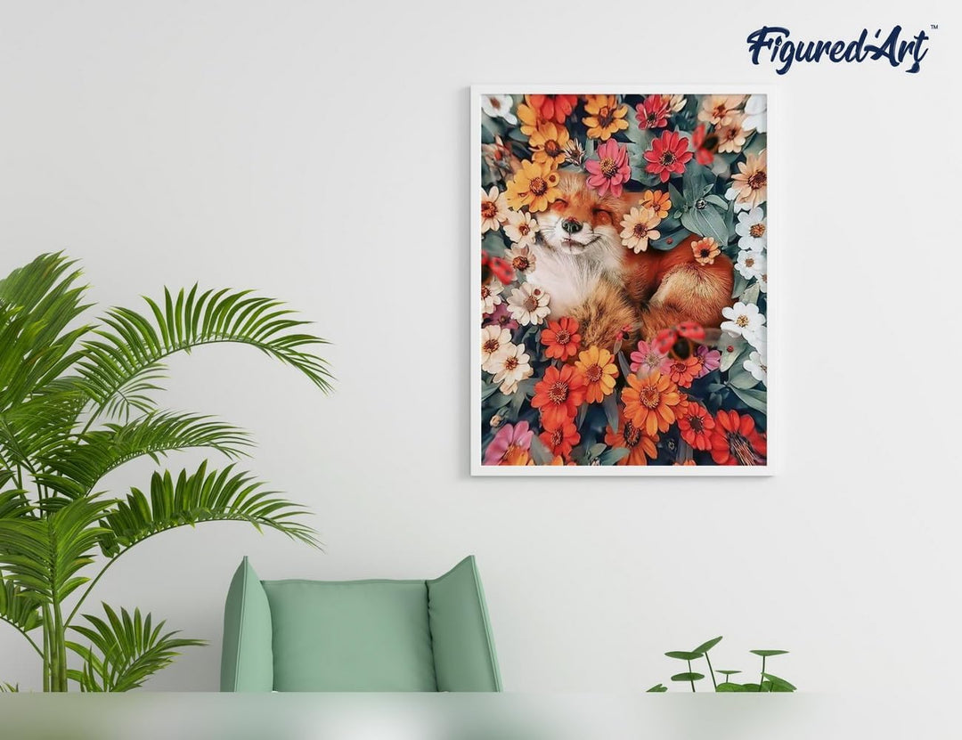 Figured'Art Malen Nach Zahlen Erwachsene Mit Rahmen Kleiner Fuchs und Blumen 2 - Paint by Numbers Ba
