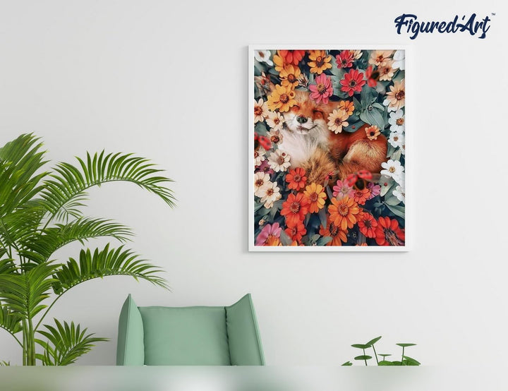 Figured'Art Malen Nach Zahlen Erwachsene Mit Rahmen Kleiner Fuchs und Blumen 2 - Paint by Numbers Ba