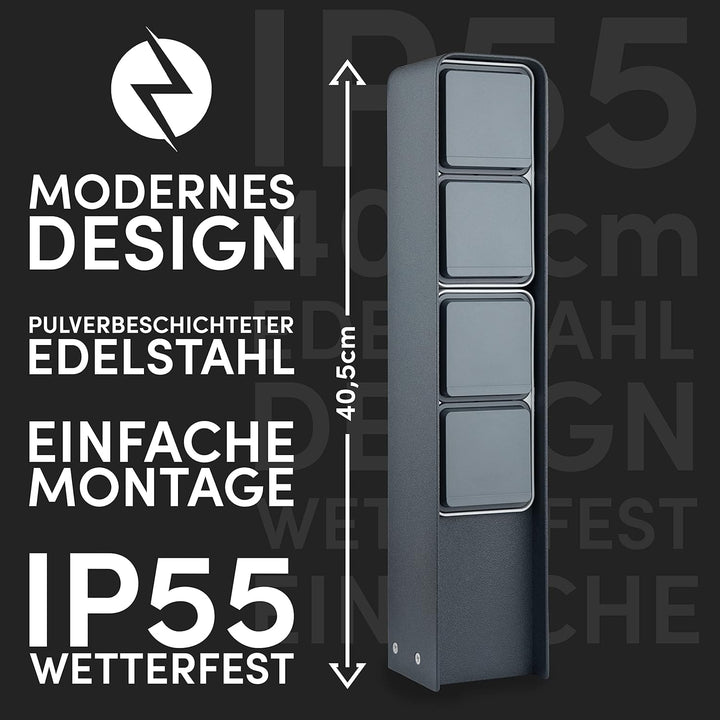 MG-Elektro Steckdosensäule 4fach (Anthrazit) | Aussensteckdose wetterfest IP55, Edelstahl, Modernes