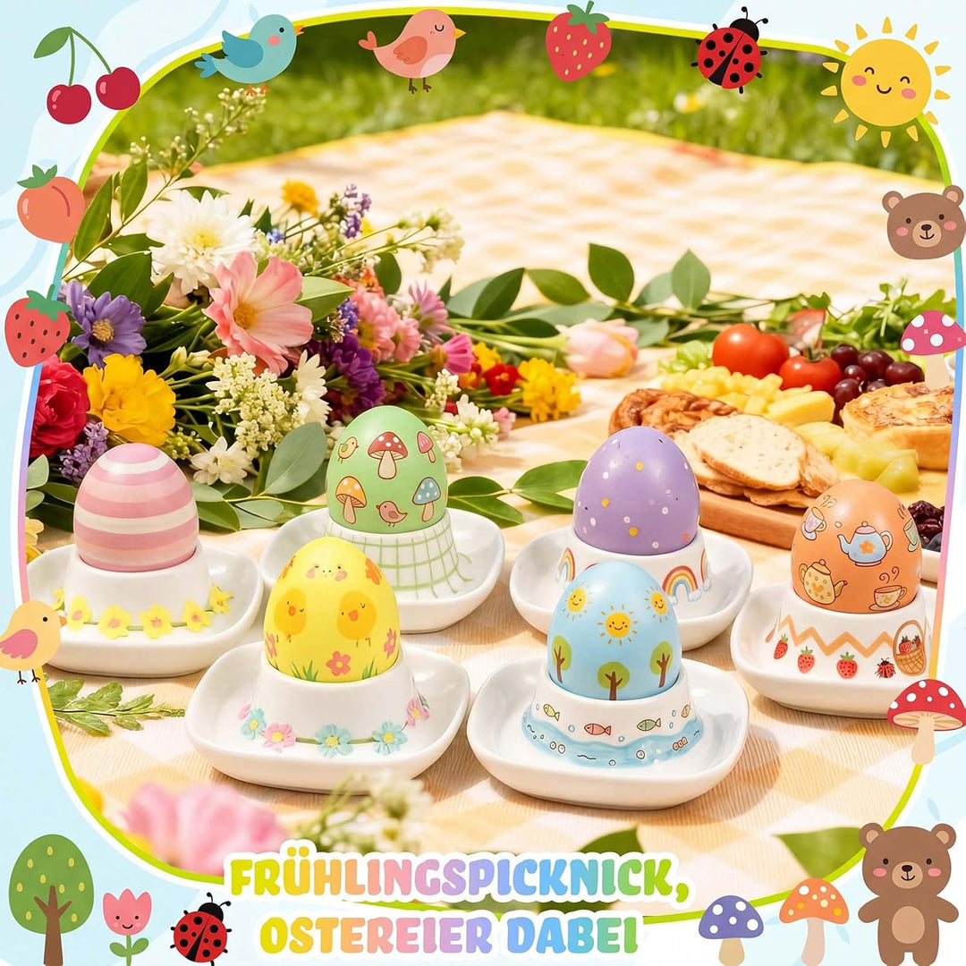 Sinmoe 4er Eierbecher Selber Bemalen Set Porzellan EierStänder mit Ablag Weiss Ostergeschenke Eierbe