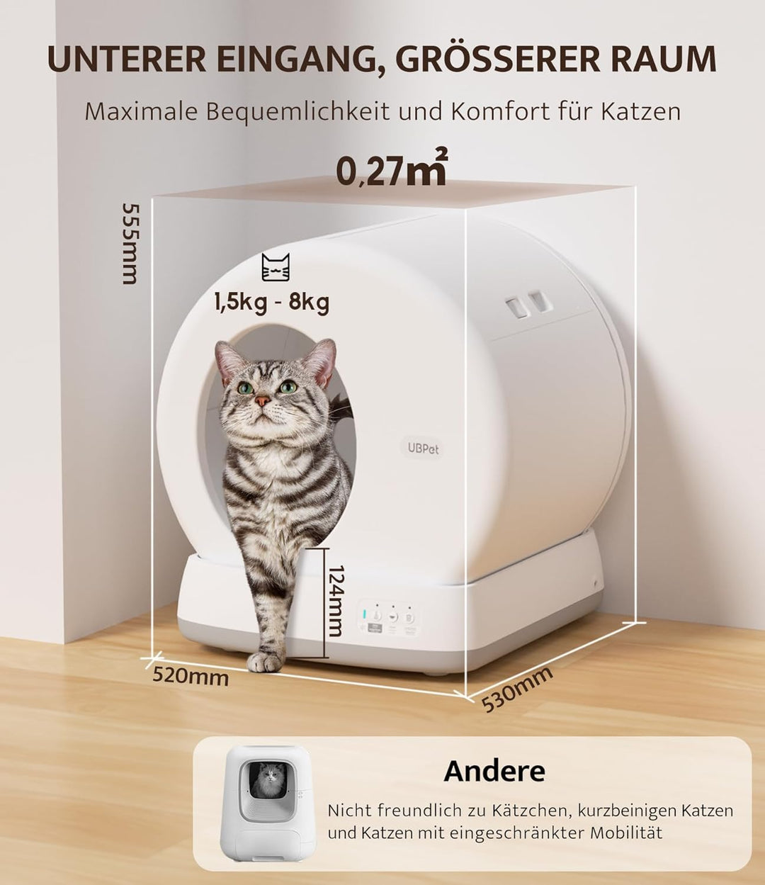 UBPET C10 Selbstreinigende Katzentoilette Katzenklo Selbstreinigend, Unterer Eingang/Geruchsbeseitig