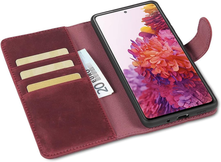 LENSUN Lederhülle für Samsung Galaxy S20 FE, Echtleder Hülle [Wallet Fach][RFID Blocker][Premium Ech