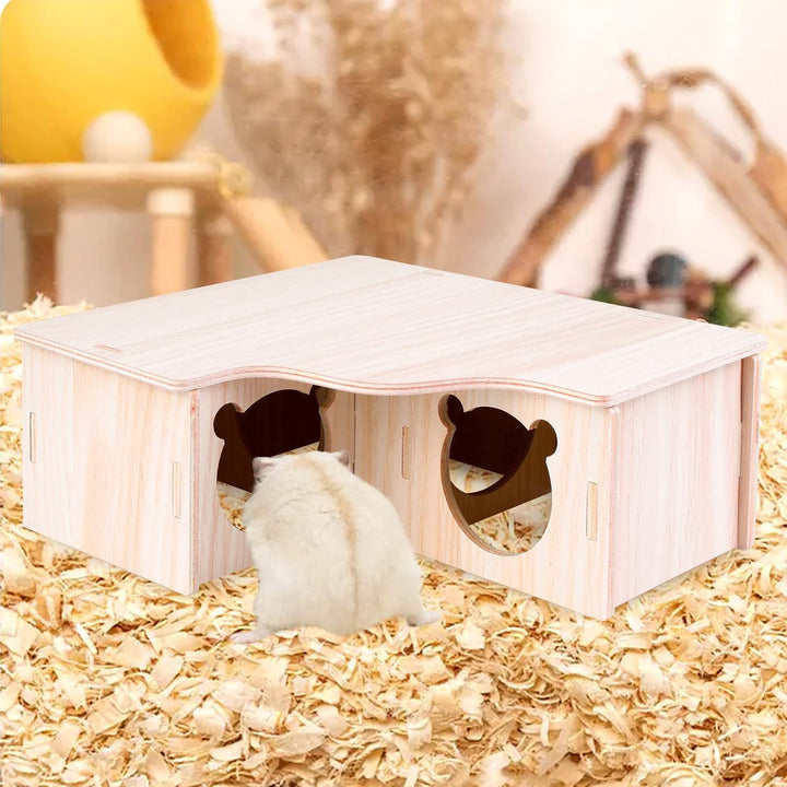 Vegena 2 Stück Hamster Haus, Hamster Haus aus Holz, Hamster Mehrkammernhaus, Hamster Eckhaus Holz Ha