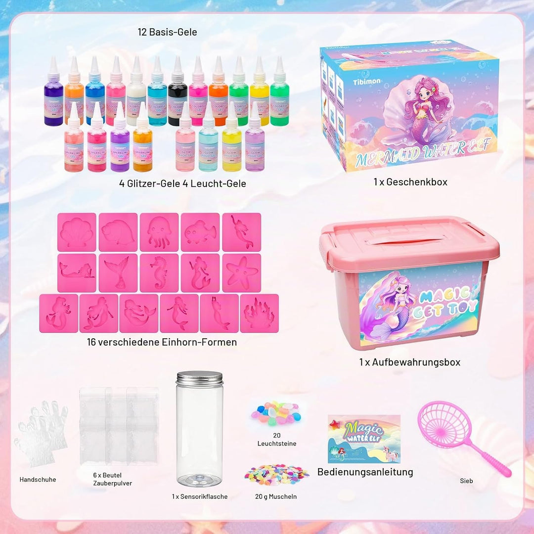 Meerjungfrau Magic Water Elf, DIY 3D Magisches Wasser Gel Spielzeug, 20 Magischem Gel und 16 Formen,