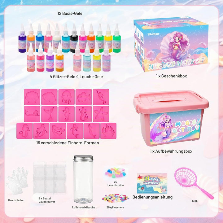 Meerjungfrau Magic Water Elf, DIY 3D Magisches Wasser Gel Spielzeug, 20 Magischem Gel und 16 Formen,