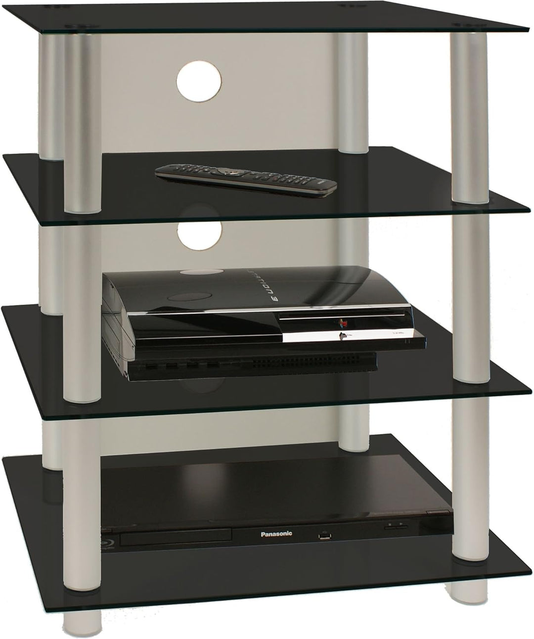 VCM HiFi Möbel Rack Schrank Phono Regal Alu Glas Phono Mediaregal Blados Schwarzglas, Schwarzglas