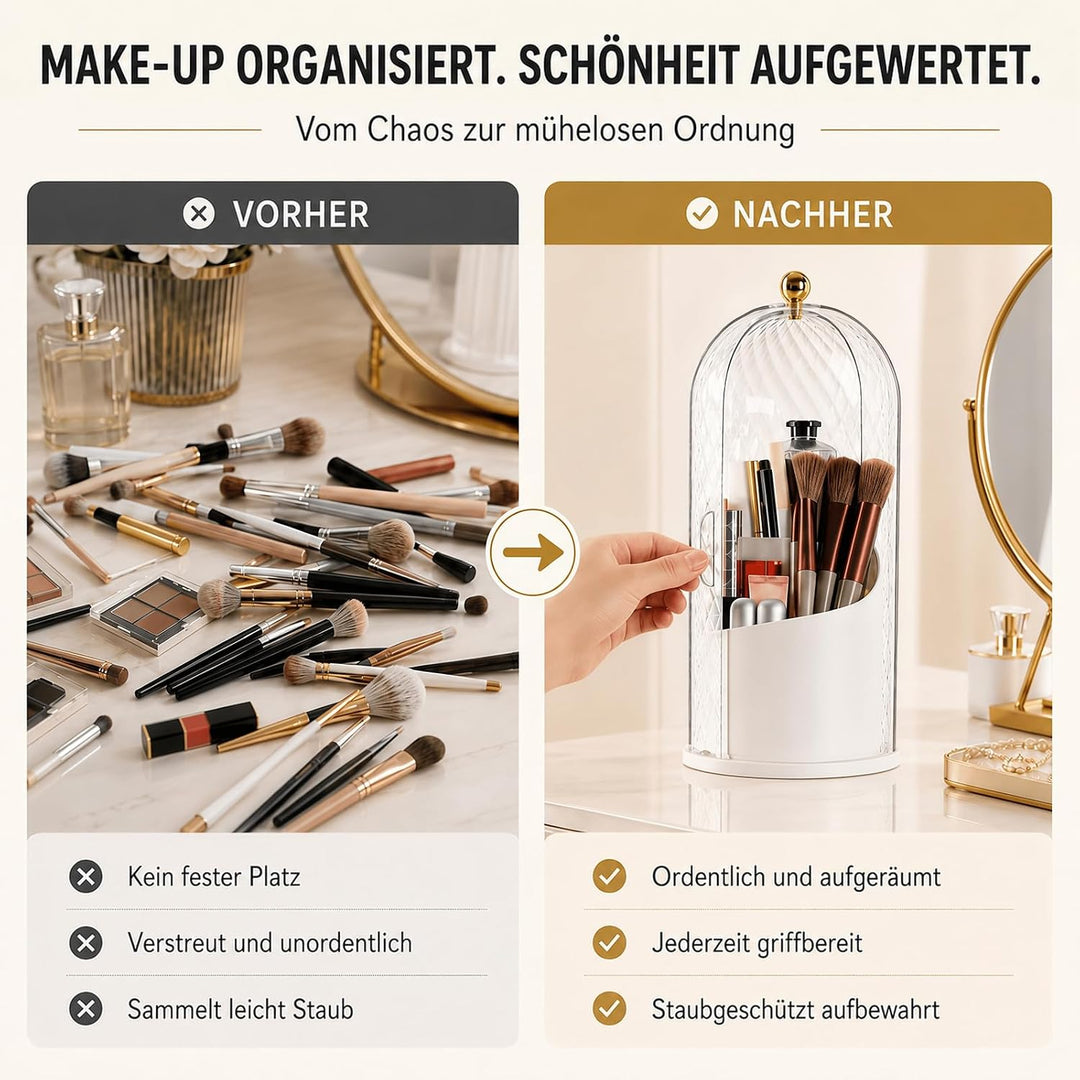 FAVORTALK Make-Up Pinselhalter mit Deckel, 360 Drehbare Makeup Pinsel Veranstalter Staubdicht Pinsel