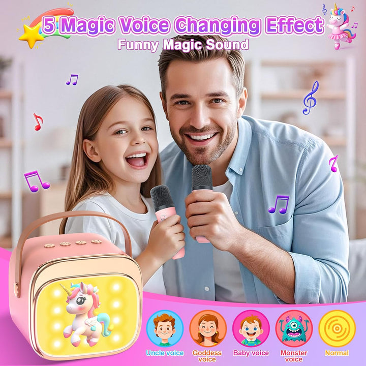 Karaoke Maschine mit 2 Mikrofonen：[Haute Couture ] Einhorn Geschenke Für Mädchen - Bluetooth Karaoke