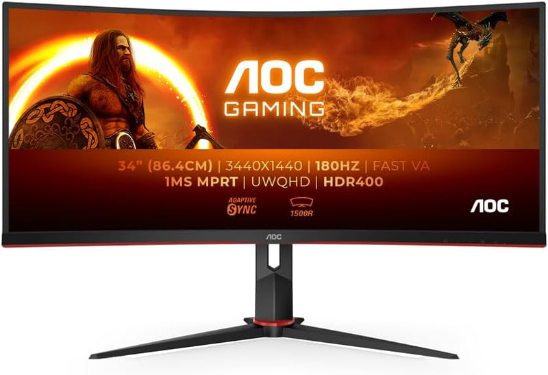 AOC Gaming CU34G2XP - 34 Zoll WQHD Curved Monitor, 180 Hz, FreeSync Prem., HDR400 (3440x1440, 1ms Gt