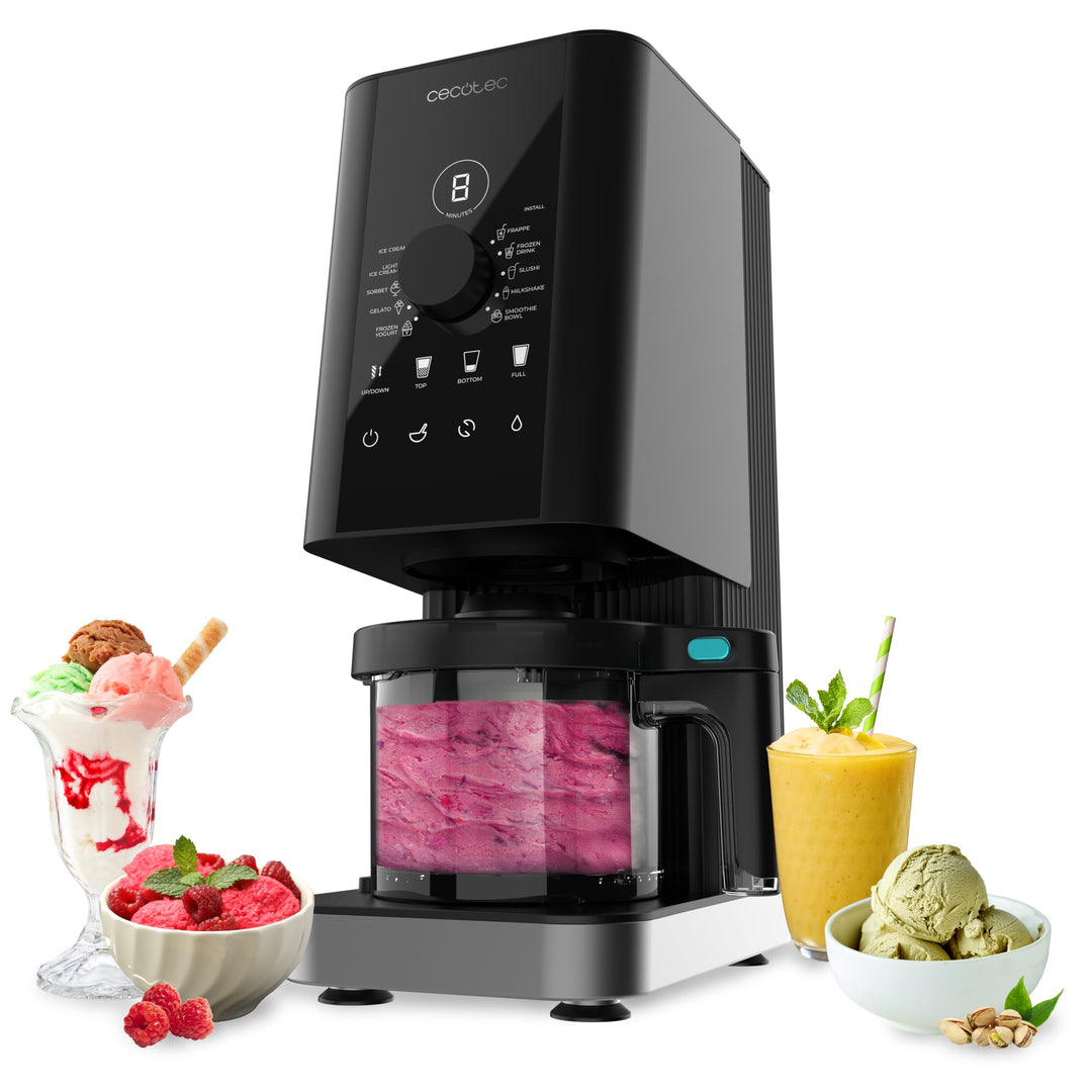 Cecotec Eismaschine Gelatec 1800, CreamOn and Re-Spin für ultra cremig, 10 Programme Eis & Ice-Drink