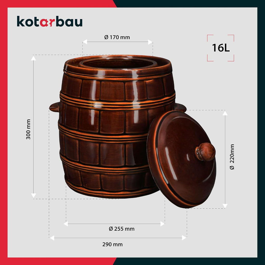 KOTARBAU® Gärtopf Steinguttopf 16 L Sauerkrauttopf Gurkentopf mit Deckel Keramiktopf Einmachtopf Ste