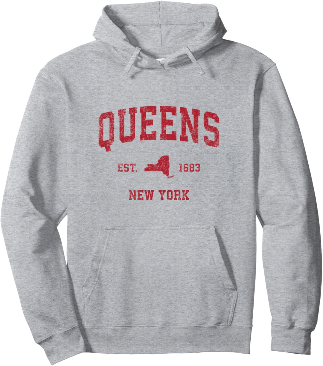 Queens New York NY Vintage Sports Design roter Aufdruck Pullover Hoodie