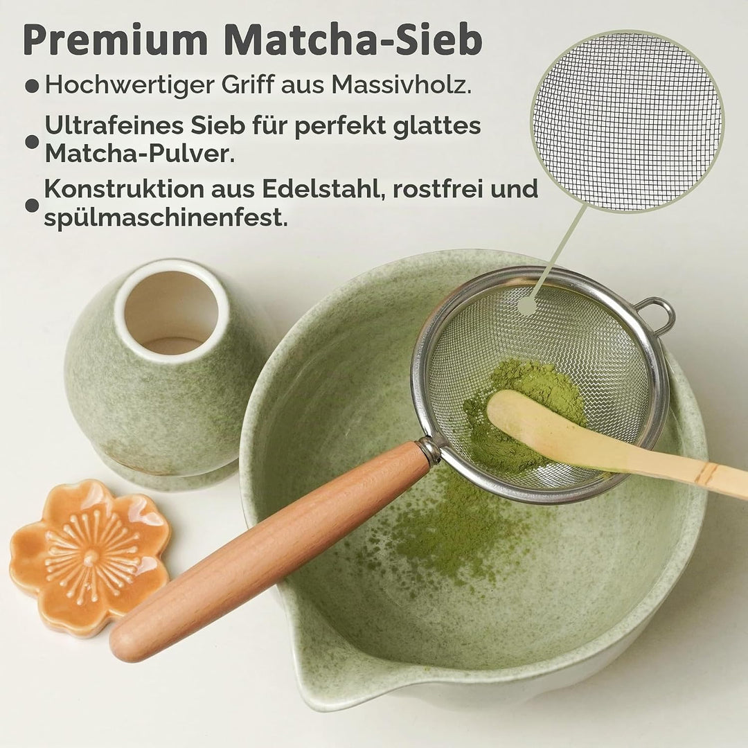 HEI MING Premium Matcha Set 7-teilig – Exklusives Teezeremonie-Set mit Bambus-Chasen (Besen), Grün K