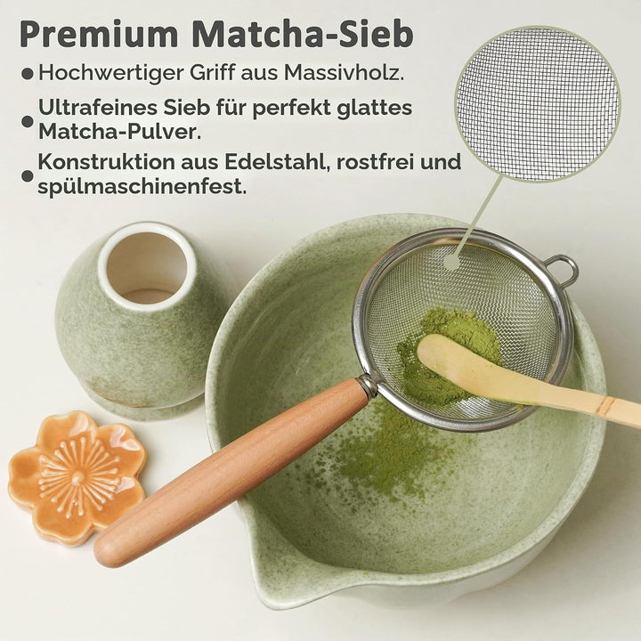HEI MING Premium Matcha Set 7-teilig – Exklusives Teezeremonie-Set mit Bambus-Chasen (Besen), Grün K