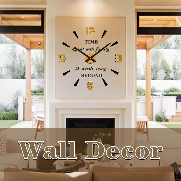 Vangold Moderne Mute DIY grosse Wanduhr 3D Aufkleber Home Office Decor Geschenk (Schwarz Gold) Schwa
