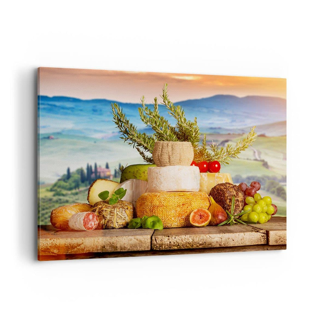 Bilder auf Leinwand 100x70cm Leinwandbild Toskana Käse Obst Italien Gross Wanddeko Bild Schlafzimmer
