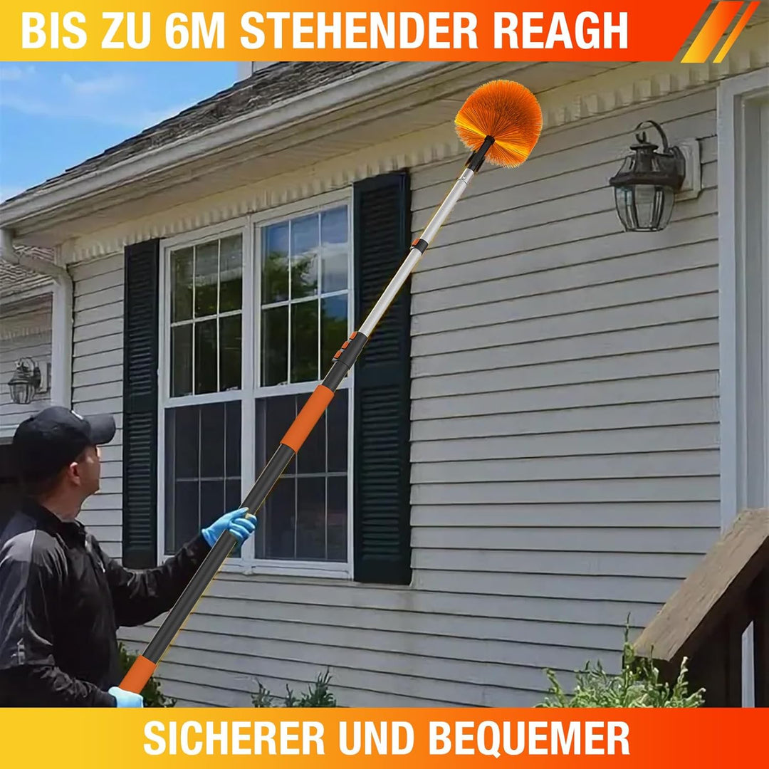 6m Staubwedel Teleskop Waschbar, Spinnenwebenentferner zum Reinigen, Spinnwebenbesen mit Teleskopsti