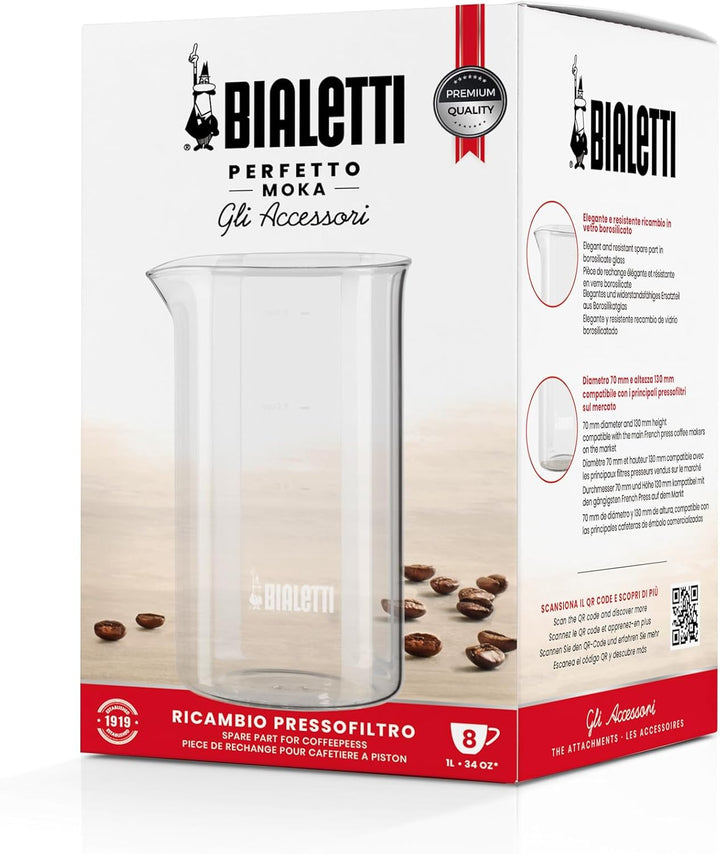 Bialetti 3240 Caffettiera Spare Glass 1 Litro 8 Tazze, Trasparente, Altro, 1 l