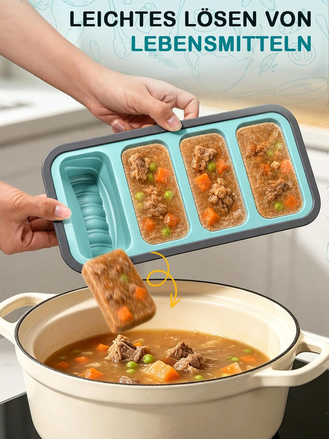 Weenkler 3er-Set Silikon Gefrierform mit Deckel für Meal Prep | 2 Cup, 1 Cup &amp; 3/5 Cup Cubes, BPA-fr
