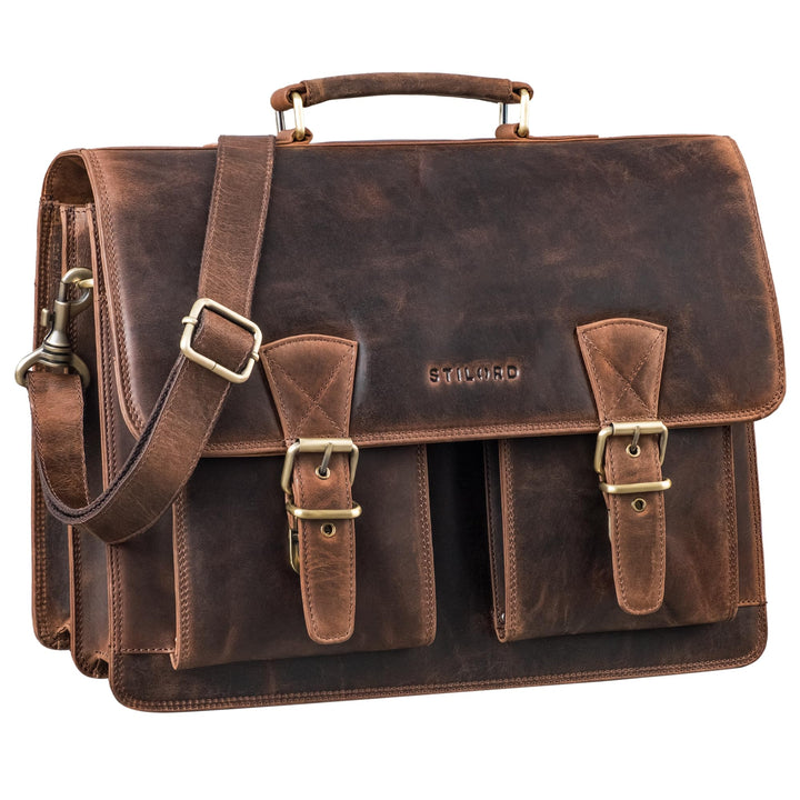 STILORD "Jeffrey Lehrertasche Aktentasche Leder Grosse Vintage Ledertasche zum Umhängen 15.6 Zoll La