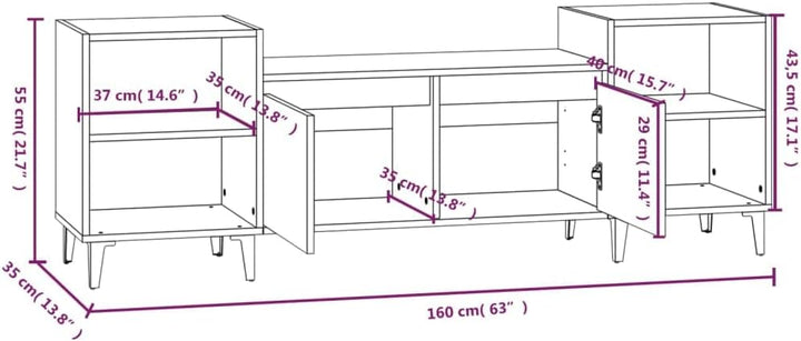 TJROO TV-Schrank aus Rauch-Eiche, 160 x 35 x 55 cm, aus mehrschichtigem Holz und Metall, niedriger S