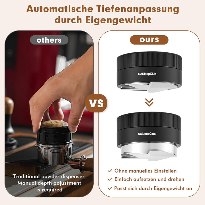 Espresso Distributor 51 mm, Schwerkraft-adaptiver Leveler, Schwarz | 304 Edelstahl Basis, 4-Klingen-