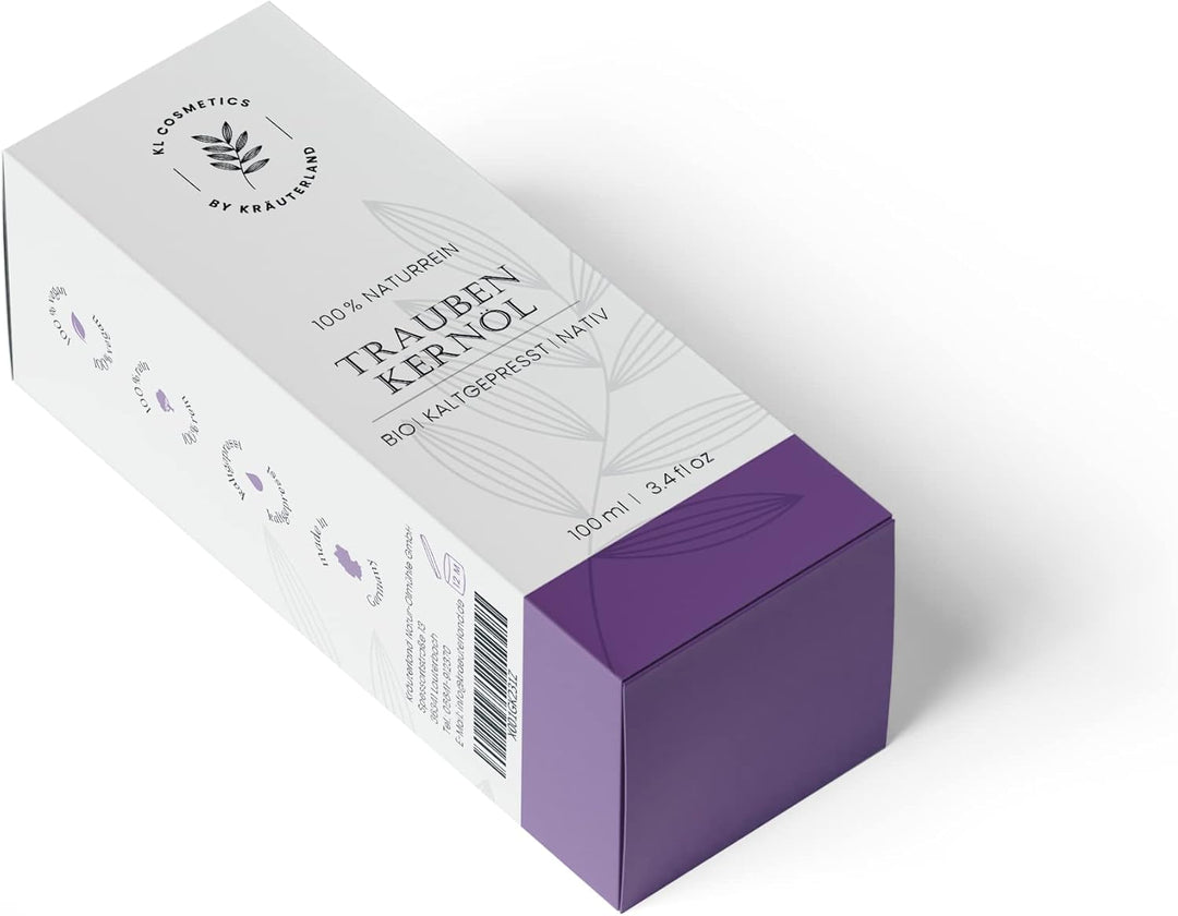 Kräuterland - Traubenkernöl Bio Hautöl 100ml - 100% rein, kaltgepresst - Pflege für Gesicht, Körper,