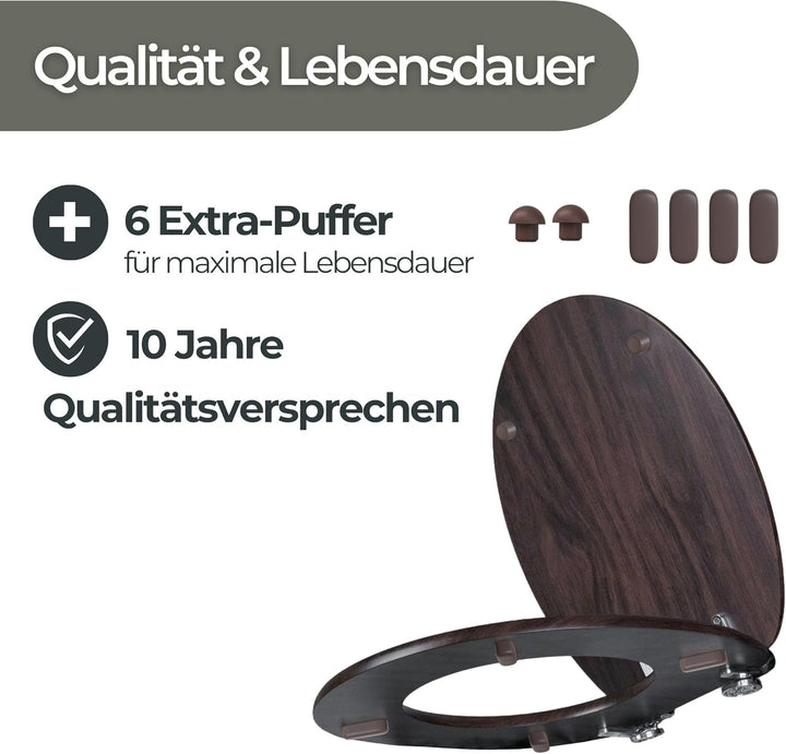 WC-Sitz mit Absenkautomatik Holz – stabiler Toilettendeckel Holz mit Spezialscharnieren, Klodeckel H