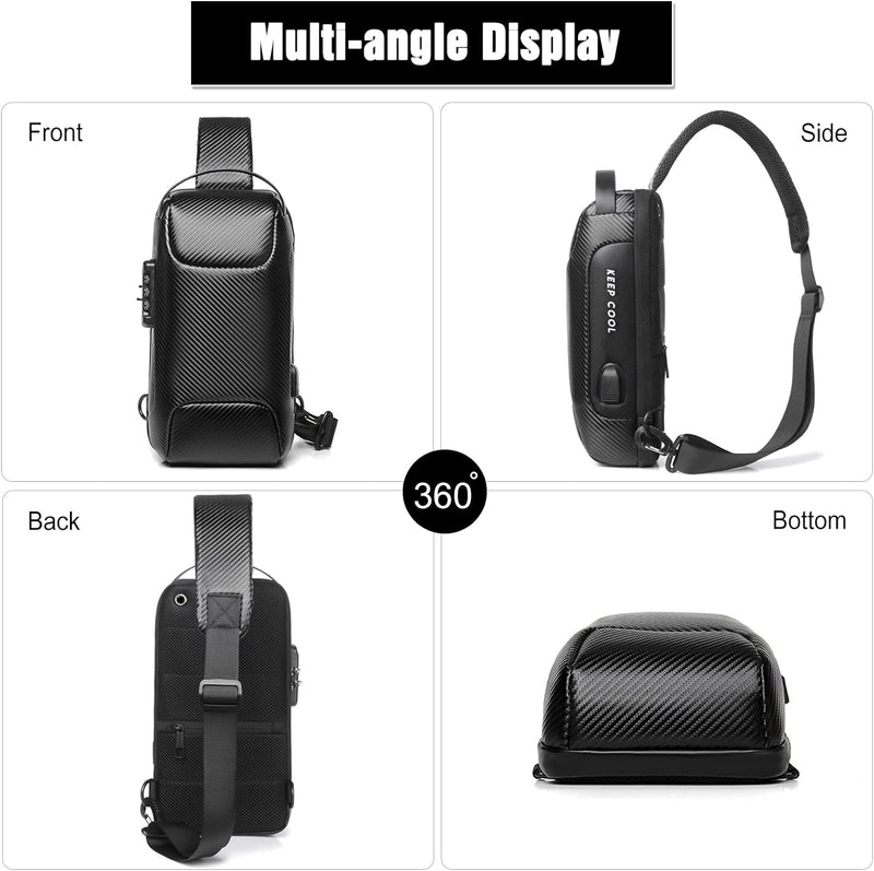 FANDARE Brusttasche Sling Bag Geschäft Schultertasche mit USB-Ladeanschluss Passwortschutz Crossbody