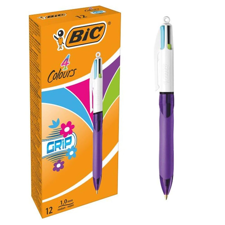 BIC 4 Farben Kugelschreiber Set 4 Colours Grip Fun, Pastell Farben, 12er Pack, Ideal für das Büro, d