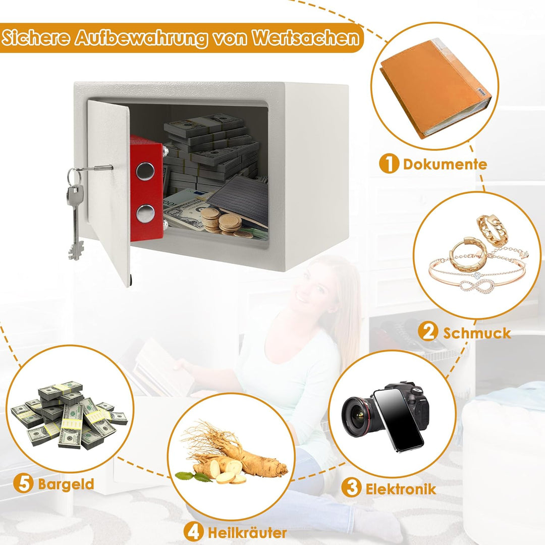 ACXIN Tresor Safe für zuhause Möbeltresor mit Schlüssel Wandtresor mit 2 x Schlüssel und Befestigung