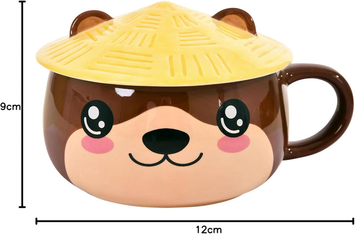 Elbenwald Tasse Kawaii im Otter Design mit Deckel - 450 ml Fassungsvermögen 9 cm Höhe (mit Deckel) -