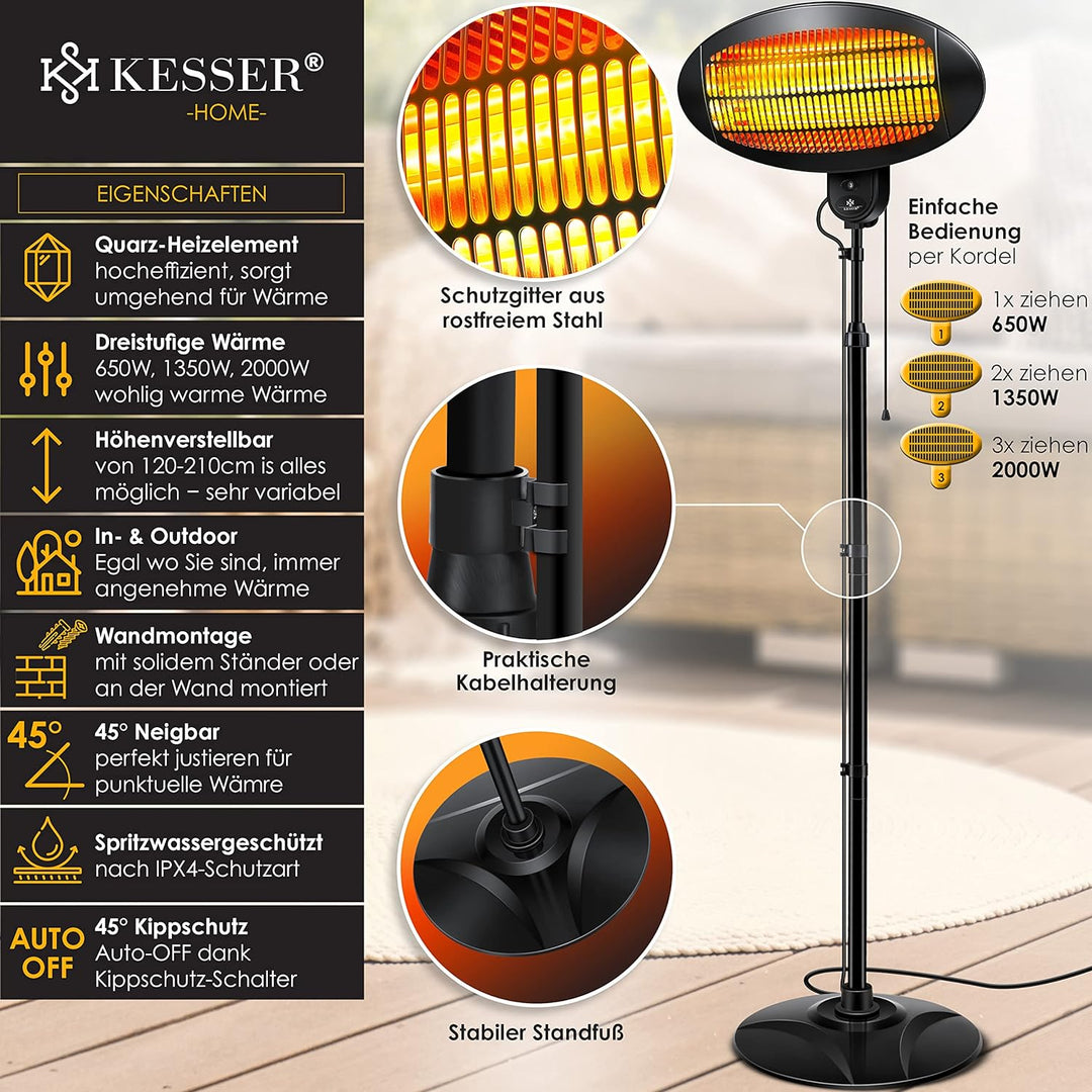 KESSER® Heizstrahler 2000 Watt ✓ Infrarot ✓ Standheizer ✓ Terrassenheizung ✓ Terassen ✓ Strahler ✓ H