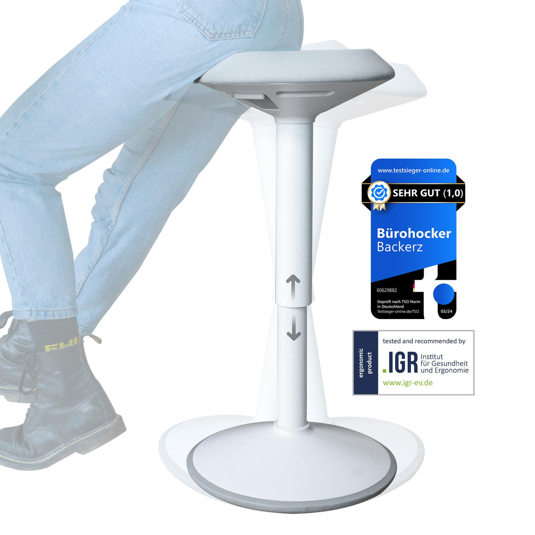 Backerz ergonomischer Wackel-Hocker - Bürohocker mit 55-80 cm Höhenverstellbar, Stehhocker, Arbeitsh
