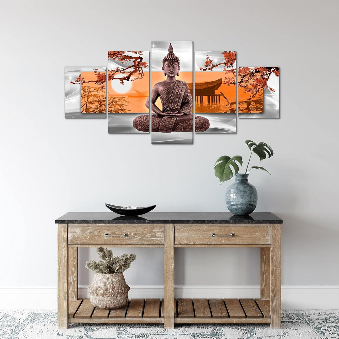 Runa Art Wandbilder Buddha Feng Shui 5 Teilig Bild auf Vlies Leinwand Deko Wohnzimmer Schlafzimmer K