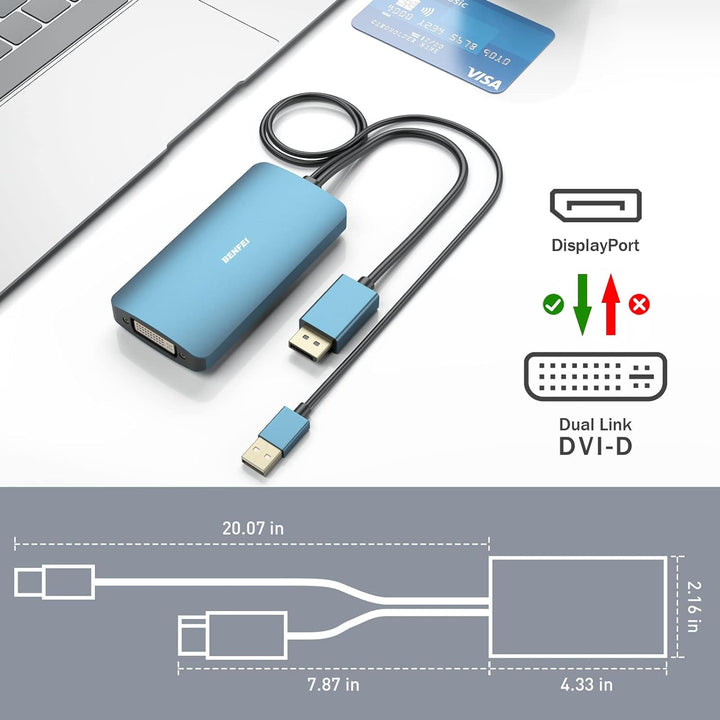 BENFEI DisplayPort auf DVI DVI-D Dual Link Adapter unterstützt 2K@60Hz, 1080P@60Hz 1 Blau, 1 Blau