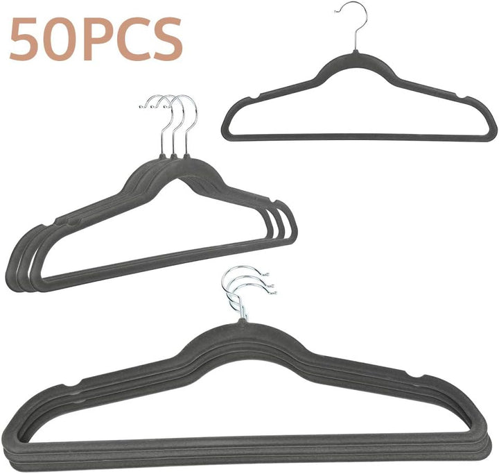 homewell 50 x Premium rutschfeste Kleiderbügel aus Samt mit Drehbaren Verzinkter Haken, Länge 44 cm,