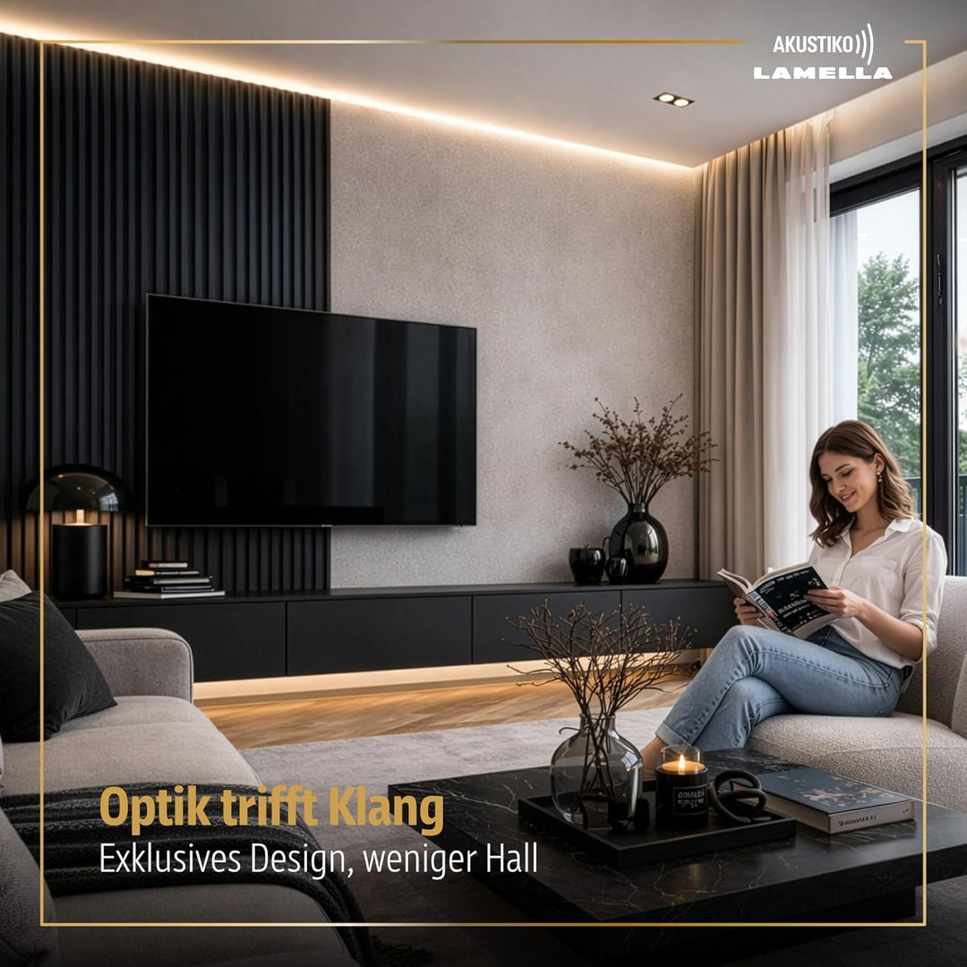 Akustiko Lamella Akustikpaneele 4 Stück 280x60cm - flexible Filz MDF Wandpaneele fugenlos - überlapp