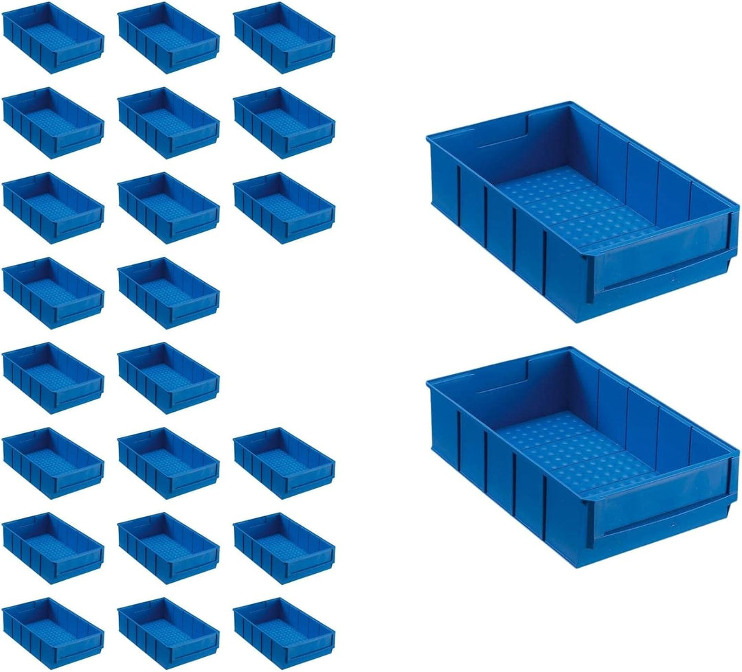 SuperSparSet 24x Blaue Industriebox 300 B | HxBxT 8,1x18,3x30cm | 3,4 Liter | Sichtlagerkasten, Sort