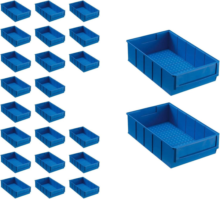 SuperSparSet 24x Blaue Industriebox 300 B | HxBxT 8,1x18,3x30cm | 3,4 Liter | Sichtlagerkasten, Sort