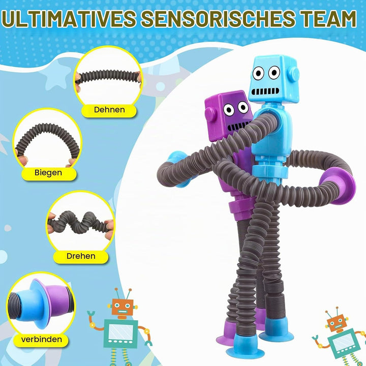 Saugnapf-Roboter-Spielzeug 12 Stück, formveränderndes sensorisches Pop-Tube-Fidget-Spinner, Schreibt