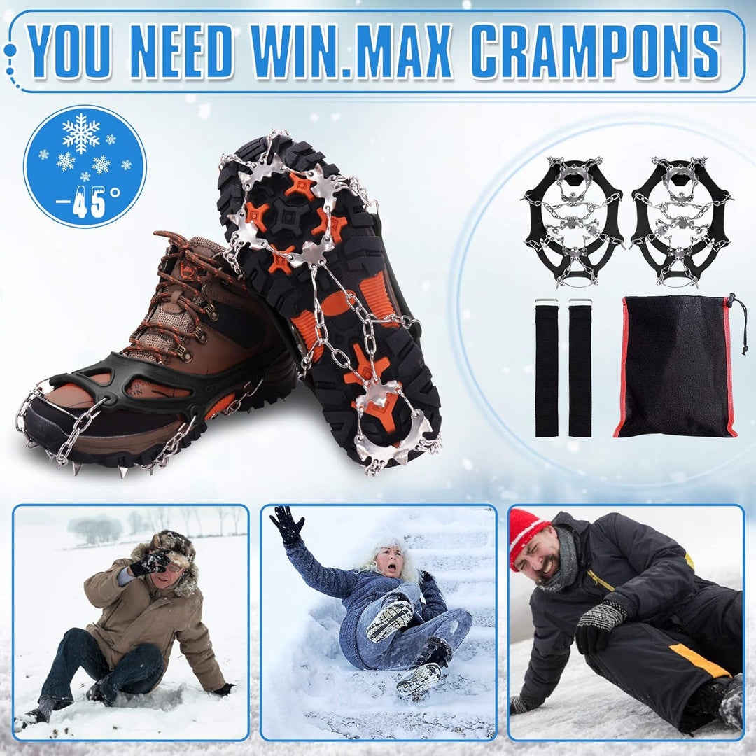 WIN.MAX Steigeisen Grödel Eisspikes, Schuhkrallen mit19 Edelstahl Zähne Spikes Schuhkrallen Grödeln